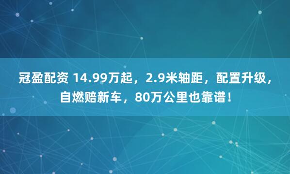 冠盈配资 14.99万起，2.9米轴距，配置升级，自燃赔新车，80万公里也靠谱！