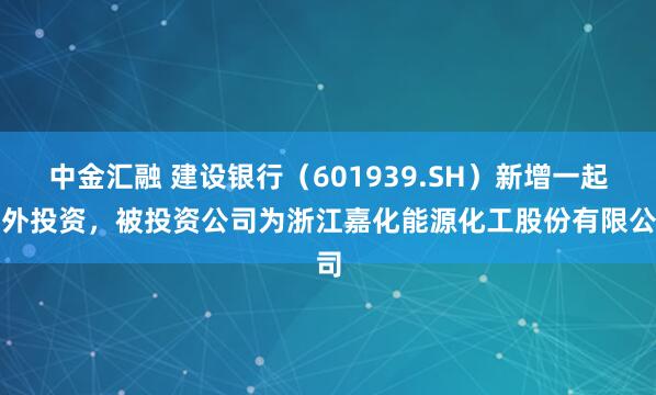 中金汇融 建设银行（601939.SH）新增一起对外投资，被投资公司为浙江嘉化能源化工股份有限公司